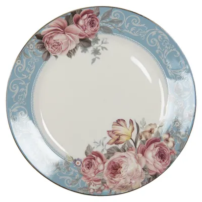 Zdjęcie produktu dla Clayre & Eef talerz obiadowy Ø 26 cm niebiesko-białe porcelanowe kwiaty
