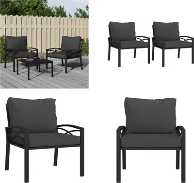Produktbild von vidaXL Gartenstühle mit Grauen Kissen 2 Stk. 68x76x79 cm Stahl - Gartenstuhl - Gartenstühle - Außenstuhl - Terrassenstuhl