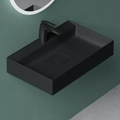 Produktbild von Mai & Mai Waschbecken matt Anthrazit Aufsatzwaschbecken Hänge-Waschtisch inkl. Ablaufgarnitur Rechteckig Waschplatz Breite: 60cm Colossum630