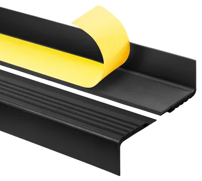 Produktbild von Treppenkantenprofil Selbstklebend 48x42 mm, Treppenprofil PVC für Treppenstufen, Treppenkantenschutz, Antirutsch, Abriebfest, PMW, schwarz, 48x42 mm, 110 cm  - Quest