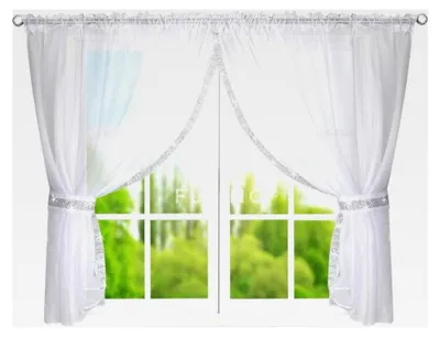 Produktbild von Fertig-Gardine aus Voile - Set mit Kräuselband für die Küche, Weiß, kurz, 150 x 400 cm