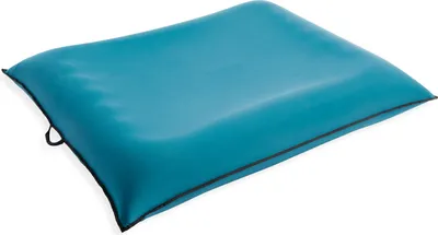A teal beanbag cushion.