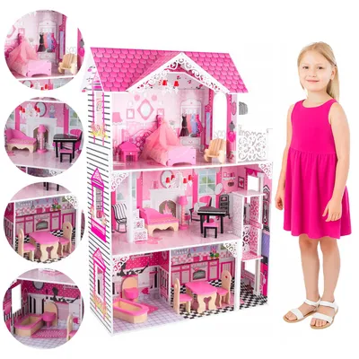 Produktbild von 4iQ Holzpuppenhaus LOLA 80x35x119,5 cm mit Aufzug und Zubehör