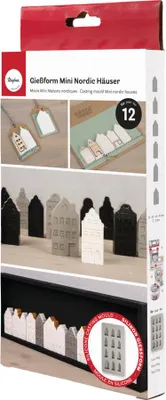 Produktbild von Rayher Silikon Gießform Mini Nordic Häuser, 14,5x26x1,5cm, 12 Formen, Box 1Stück