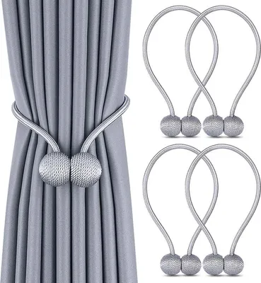 Produktbild von 4 Stück magnetische Vorhang-Raffhalter, Vorhang-Clips, Seil-Vorhanghalter hinten, Schnallen, Vorhangbinder, Vorhanghalter für Heim- und Bürodekoration (grau)