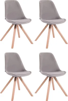 Produktbild von CLP 4er Set Stühle Toulouse Samt Square mit Sitzpolster und eckigen Holzbeinen grau Gestell Farbe natur