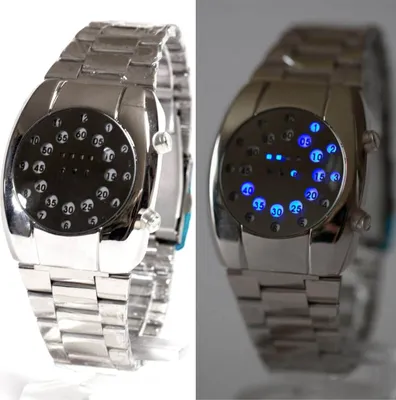 Immagine prodotto di Orologio da polso a LED da uomo in acciaio inossidabile con cinturino cromato; orologio da uomo illuminato, al quarzo con display digitale