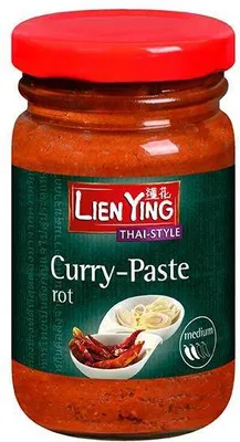 Produktbild von Lien Ying Curry-Paste rot 125 G Glas Glutenfrei Lactosefrei Mittelscharfe Würzpaste