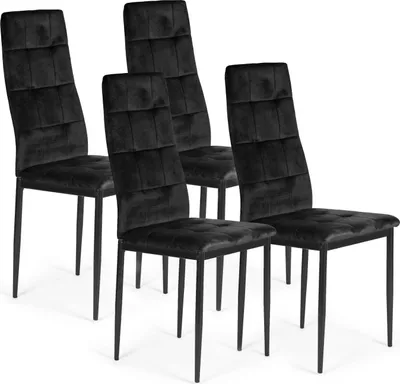 Produktbild von Set mit 4 Stühlen, schwarzer Veloursstuhl für Esszimmer und Wohnzimmer, ModernHome