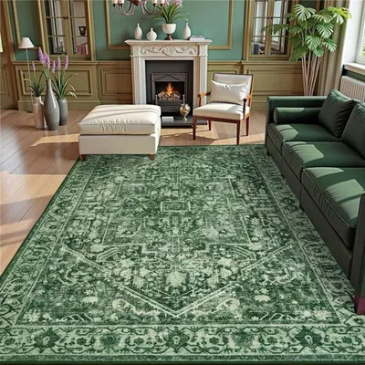 Zdjęcie produktu dla Zielony dywan z krótkim włosiem, 160x230 cm, antypoślizgowy, do salonu