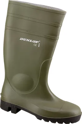 A single green Dunlop boot is shown against a white background.