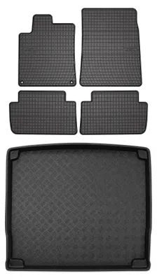 Image de Tapis en caoutchouc + bac de coffre pour Peugeot 407 2004-2011 (break) – 5 pièces, noirs, sur mesure
