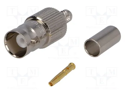 Immagine prodotto di 1 connettore a spina, montaggio a morsetto, 50Ω, BNC femmina, modello B6121A1-NT3G-1-50, connettore BNC
