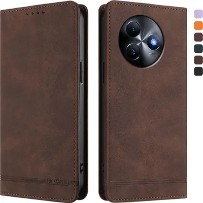 Image de Etui pour itel S24, étui rétro en cuirPolyuréthaneavec support et fentes pour cartes de crédit Marron