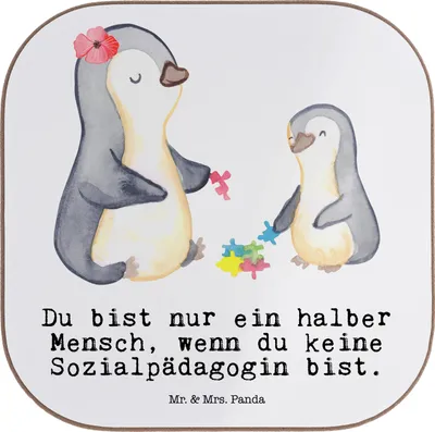 Produktbild von Mr. & Mrs. Panda Untersetzer für Gläser Sozialpädagogin Herz - Weiß - Geschenk, bieruntersetzer, Tischuntersetzer, gläseruntersetzer, Holzuntersetzer, Coaster