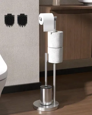 Produktbild von RVS-Halter für Toilettentuger mit integrierter Bürste, einschließlich Ersatzbürstenkopf, Abmessungen 72 x 21 x 21 cm