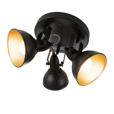 Image de Plafonnier rétro Spot BRILONER LEUCHTEN SOFT, 40 W, IP20, noir-doré, métal, excl. 3x E14, Ø 21 cm