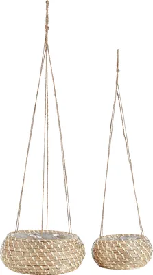 Produktbild von BELIANI Blumenampel 2er Set Natur aus Seegras Rund im Boho Stil Moderne Hängende Pflanzenkübel Indoor für Wohnzimmer Schlafzimmer Flur
