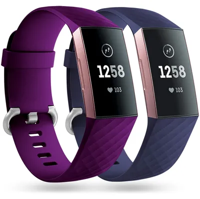 Productafbeelding van Vervangarmband voor Fitbit Charge 3 en 4 - 2 stuks, Soft Sports Armband in Paars/Blauw
