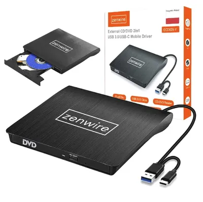 Produktbild von Externes tragbares DVD-CD-Laufwerk USB 3.0 USB-C Recorder CD/DVD-Player für Laptop-Computer, DVD-Brenner, Plug & Play, kompatibel mit Windows & Mac