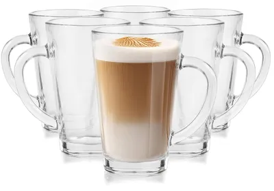 Teegläser mit Henkel, 6x 300 ml, spülmaschinenfest, transparent