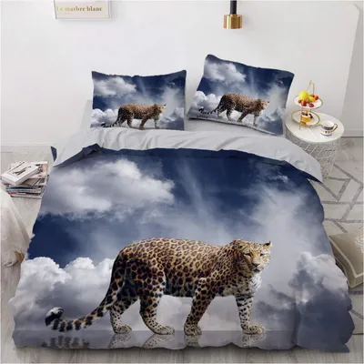 Produktbild von Bettwäsche 220x240 Tiermotiv Leopard Gold Dunkelblau 3D Mikrofaser 3-teilig mit Reißverschluss