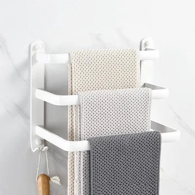 Productafbeelding van Famanu handdoekrek 30 cm - 3-laags, zelfklevend, gemaakt van aluminium, met haken