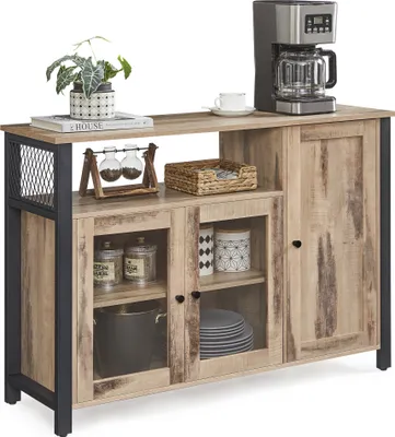 Produktbild von VASAGLE Sideboard, Küchenschrank, Aufbewahrungsschrank, mit 3 Türen, für Wohnzimmer, Küche, Esszimmer, 33 x 110 x 75 cm, Landhausstil, eichenbraun-schwarz CSL096B50