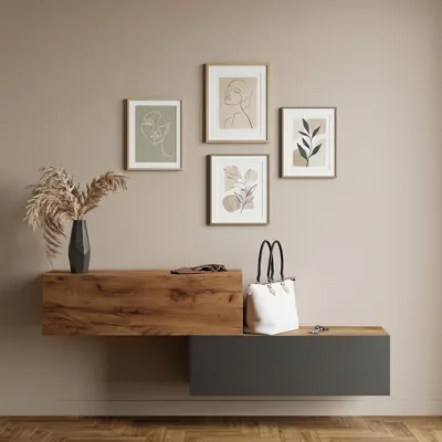 Produktbild von Planetmöbel Flur Möbel Garderobe Hängeschrank 2x 100 cm gold eiche - gold eiche / anthrazit, Wandgarderobe hängend oder stehend
