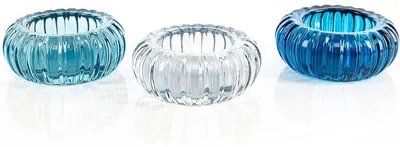 Produktbild von Teelichtgläser Set 3 aus Glas blau weiß Tischdeko Ø 8,3 cm