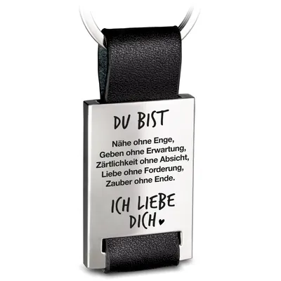 Produktbild von "Du bist für mich Nähe" Rectangle-Schlüsselanhänger mit Gravur aus Leder - Liebevolles Geschenk für Ehemann Ehefrau Partner Partnerin