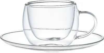 Produktbild von 4-teiliges doppelwandiges Gläser-Set mit Untertassen – Perfekt für Mokka und Espresso Transparent