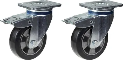 Zdjęcie produktu dla 152 mm 6" kółko obrotowe z czarnej gumy z hamulcem, udźwig 660 kg, zestaw 2 szt