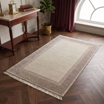 Produktbild von Steffensmeier Nepal Teppich Classica ,Schurwolle,  Creme, Größe: 60x90 cm , Wollteppich für Wohnzimmer und Schlafzimmer