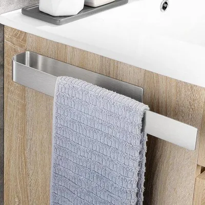 Productafbeelding van Handdoekenrek zonder boren 40 cm, zilver, 304 roestvrij staal, zelfklevend, eenarmig handdoekhouder, badkamer wandhanddoekhouder, stabie
