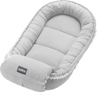 Produktbild von Babynest Kuscheliges Musselin Grau mit dekorativer Hülle: Kopfkissen & Armkissen