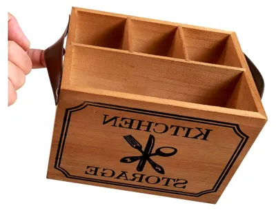 Produktbild von Besteckkorb Serviettenhalter aus Holz mit 4 Fächern für die Aufbewahrung von Besteck und Küchenutensilien
