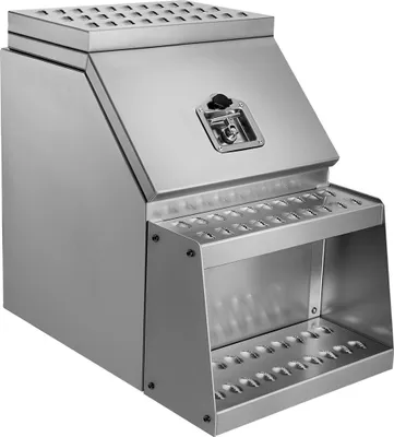 Immagine prodotto di Cassetta portautensili per semirimorchio, 457 x 695 x 645 mm Cassetta portautensili in alluminio per impieghi gravosi con montaggio laterale, cassetta laterale impermeabile con maniglia a T, serratura e chiavi per semirimorchi e rimorchi pianali