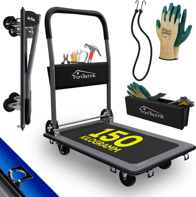 Produktbild von TroniTechnik® Transportwagen Plattformwagen klappbar, 150 kg Tragkraft mit Antirutschbeschichtung, Halterung, Griffpolster