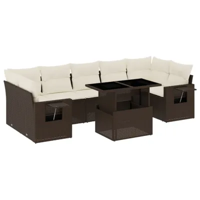Immagine prodotto di vidaXL Set di divani da giardino a 8 pezzi con cuscini in rattan marrone