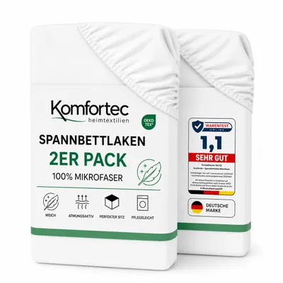 Produktbild von Komfortec Spannbettlaken 2er 160x200 cm, Bettlaken Boxspringbett bis 15cm - 30cm Matratzenhöhe, Weiss, KI-generiertes Bild