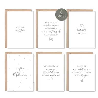 Produktbild von Geburtstagskarten Spruchkarten im 6er Set | Schwarz-Weiß Design mit Briefumschläge | Karten ideal für Geburtstag Meilenstein Jubiläum Erfolge Abschied