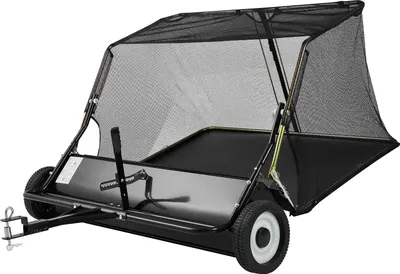Zdjęcie produktu dla Zamiatarka do trawy SucceBuy, szerokość robocza 122 cm, zamiatarka do liści do kosiarek samojezdnych, ze zbiornikiem o pojemności 566 litrów, z regulacją wysokości, zamiatarka do kosiarek i pielęgnacji ogrodu