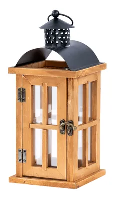 Produktbild von Laterne H29cm Braun Holz Metall Kerzenhalter Windlicht Gartendeko Holzlaterne Kerzendeko Tischdeko Wohndeko