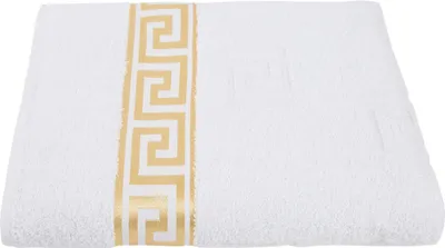 Produktbild von Luxus Medusa Badetuch 100x150 cm - Weiß - feinste Ringgarn Baumwolle / Jacquard Webung / Hochflor Frottee mit Medusa Flachprägung und goldener Medusa Bordüre