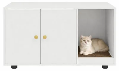 Produktbild von KOMFOTTEU Katzenklo-Schrank aus Holz, Indoor Katzenhaus mit Kratzmatte, KI-generiertes Bild