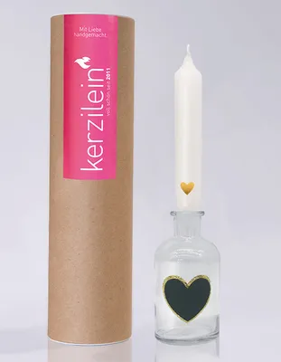 Produktbild von Glas mit Stabkerze und Patch Herz gold/schwarz, weiß/gold "Herz"