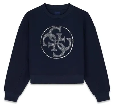 Imagen del producto de Sudadera para mujer GUESS, logo redondo 4G con pedrería, corte regular, color azul