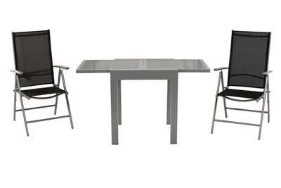 Produktbild von Merxx Gartenmöbel Set Amalfi, 2 Klappsessel, Balkonausziehtisch 65 (130) x 65 cm, schwarz - Aluminium/Textil