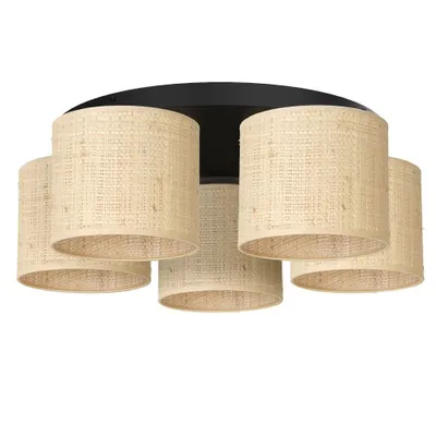 Obrázek produktu pro Kulaté stropní svítidlo černé 5 krémových ratanových stínidel Rattan 5xE27 15W Luminex